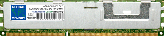 8GB DDR3 800MHz PC3-6400 240-PIN ECC REGISTERED DIMM (RDIMM) MEMORY RAM FOR SERVERS/WORKSTATIONS/MOTHERBOARDS (2 RANK CHIPKILL)